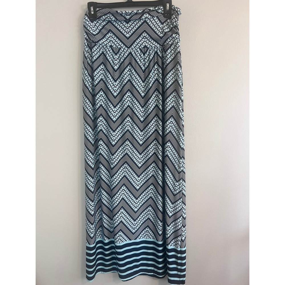 New Directions Navy Blue Aqua Chevron Stripe Maxi Skirt Large 0414M8A